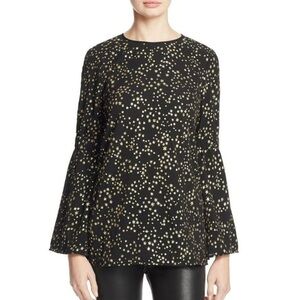 NWT Michael Kors Black and Gold Glitter Star Print Bell Sleeve Blouse XS